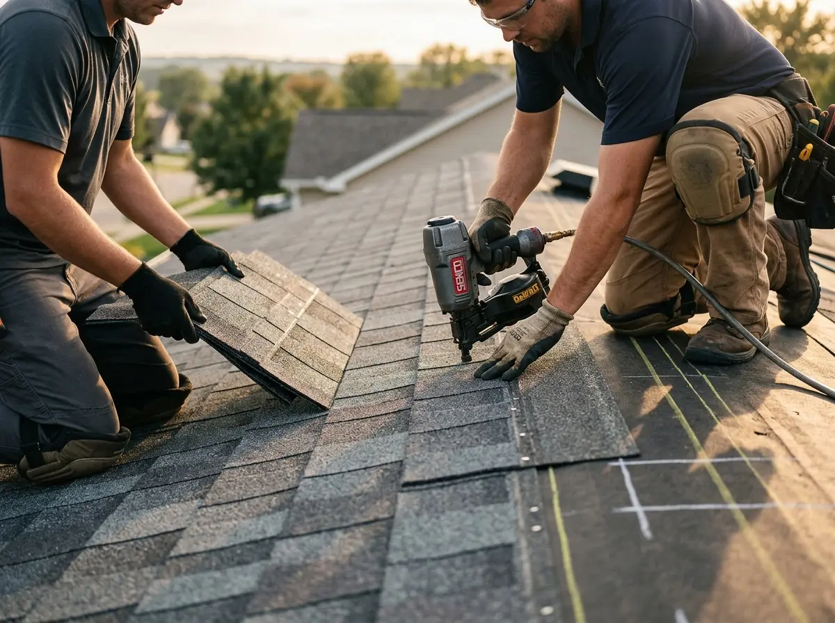 Professional roofer working on a residential roof in South Lake Tahoe
